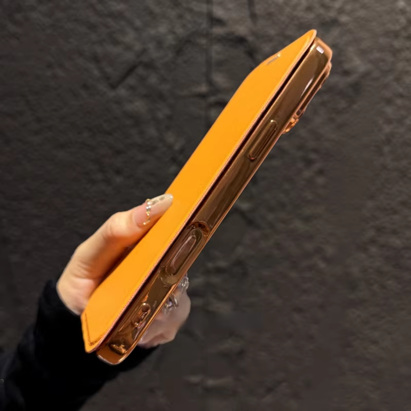 Luxury iPhone Magnetic Flip Case — PU Leather Plating Clear Cover with Card Holder, MagSafe Stand Support, Shockproof Anti-Fingerprint Full Coverage Design