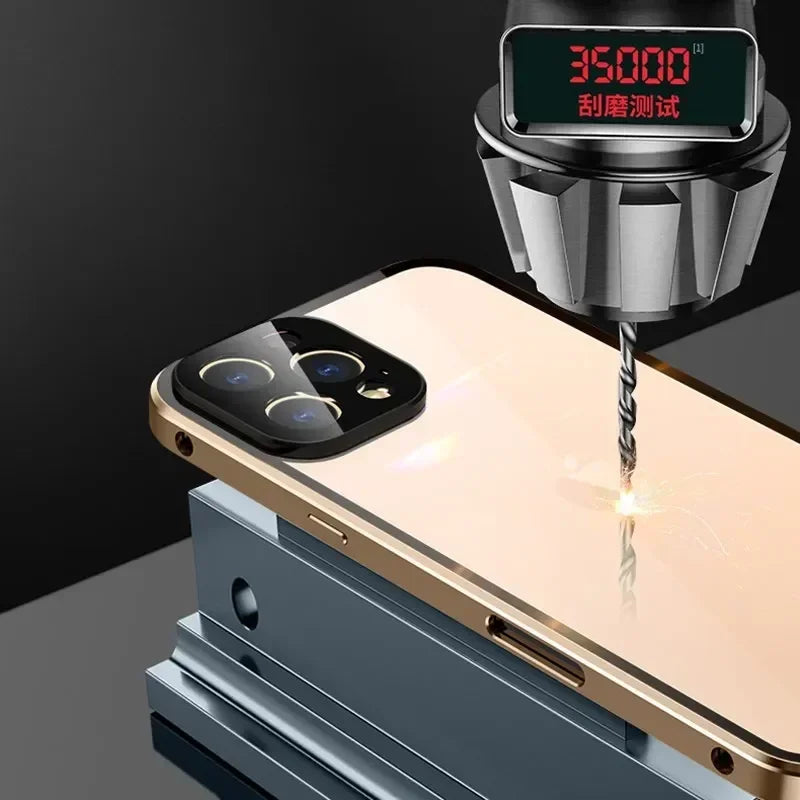 Luxury iPhone Magnetic Metal Case with Double-Sided Glass — 360° Full Body Protection, Shockproof Transparent Cover, Slim Scratch-Resistant Durable Design