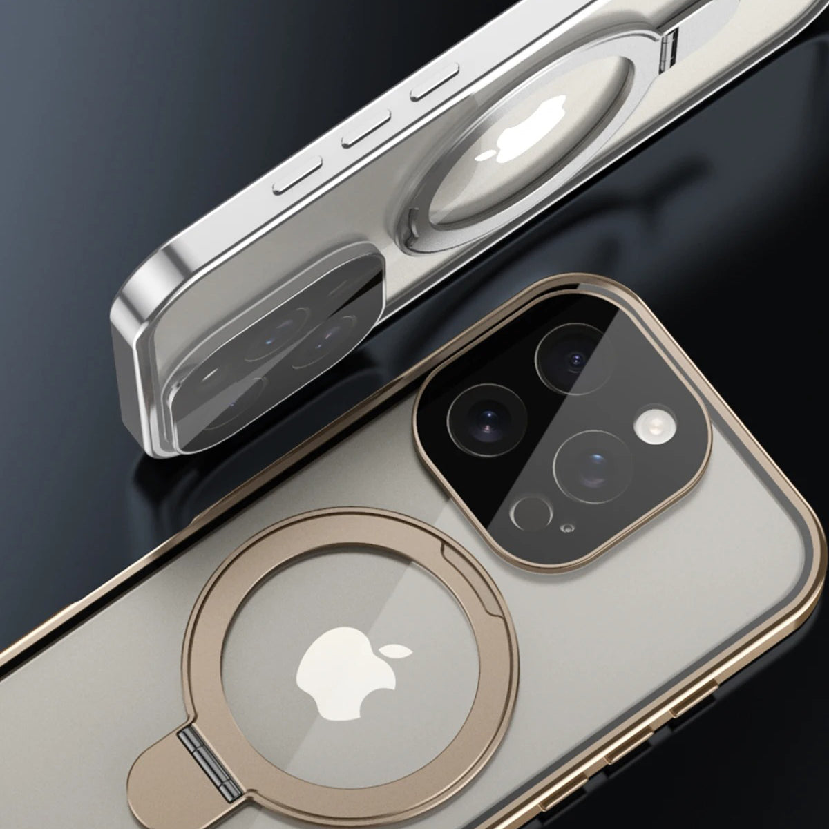 Luxury iPhone Magnetic Metal Frame Case — Double-Sided Anti-Peeping Glass Cover with Bracket Stand, Hard Anti-Drop Shockproof Protection