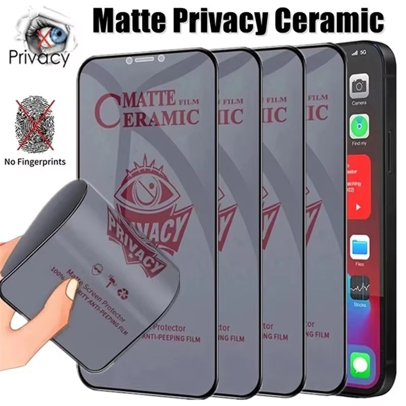 Luxury iPhone Matte Ceramic Privacy Screen Protector – Anti-Spy Protective Film with Anti-Fingerprint Surface, Scratch Resistance & Shatter-Reducing Display Coverage