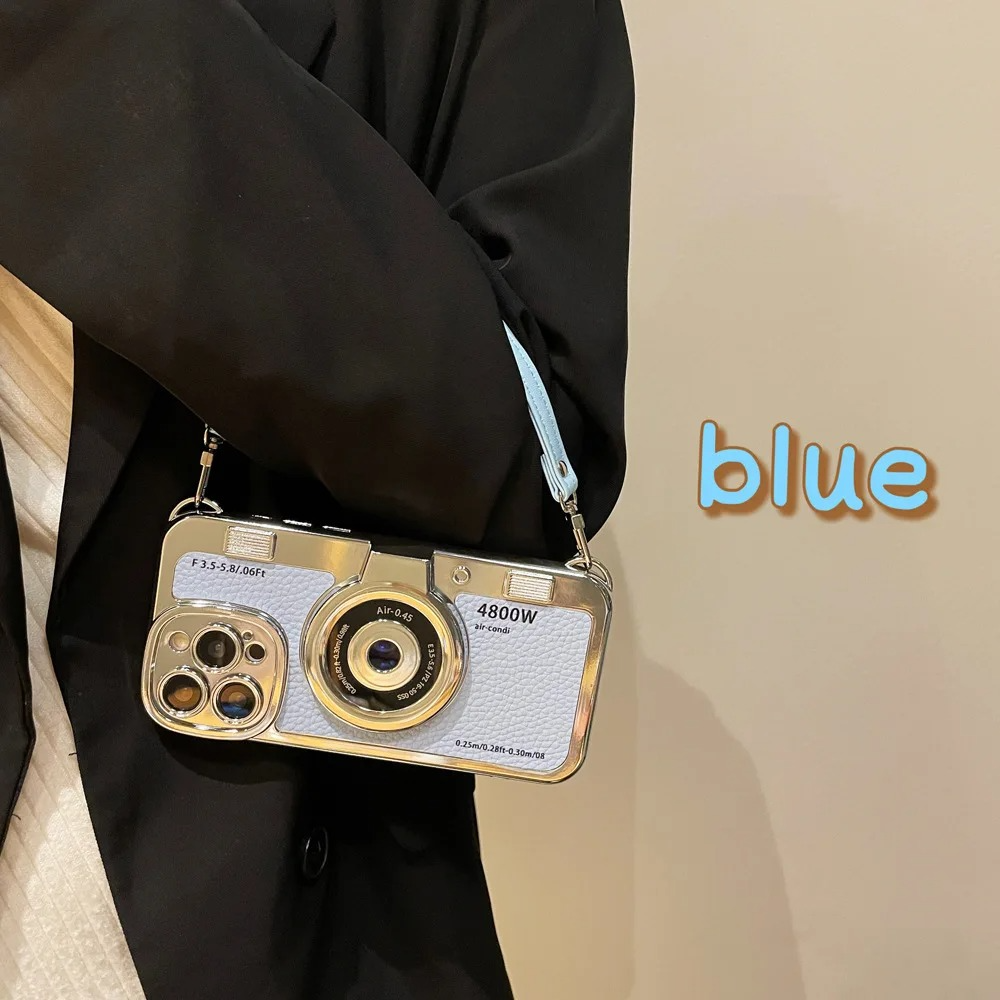 Luxury iPhone Retro Camera Case Emily in Paris Edition — PU Leather Sling Cover with Bracelet Strap, Stylish Pictorial Design, Shockproof Protective Finish