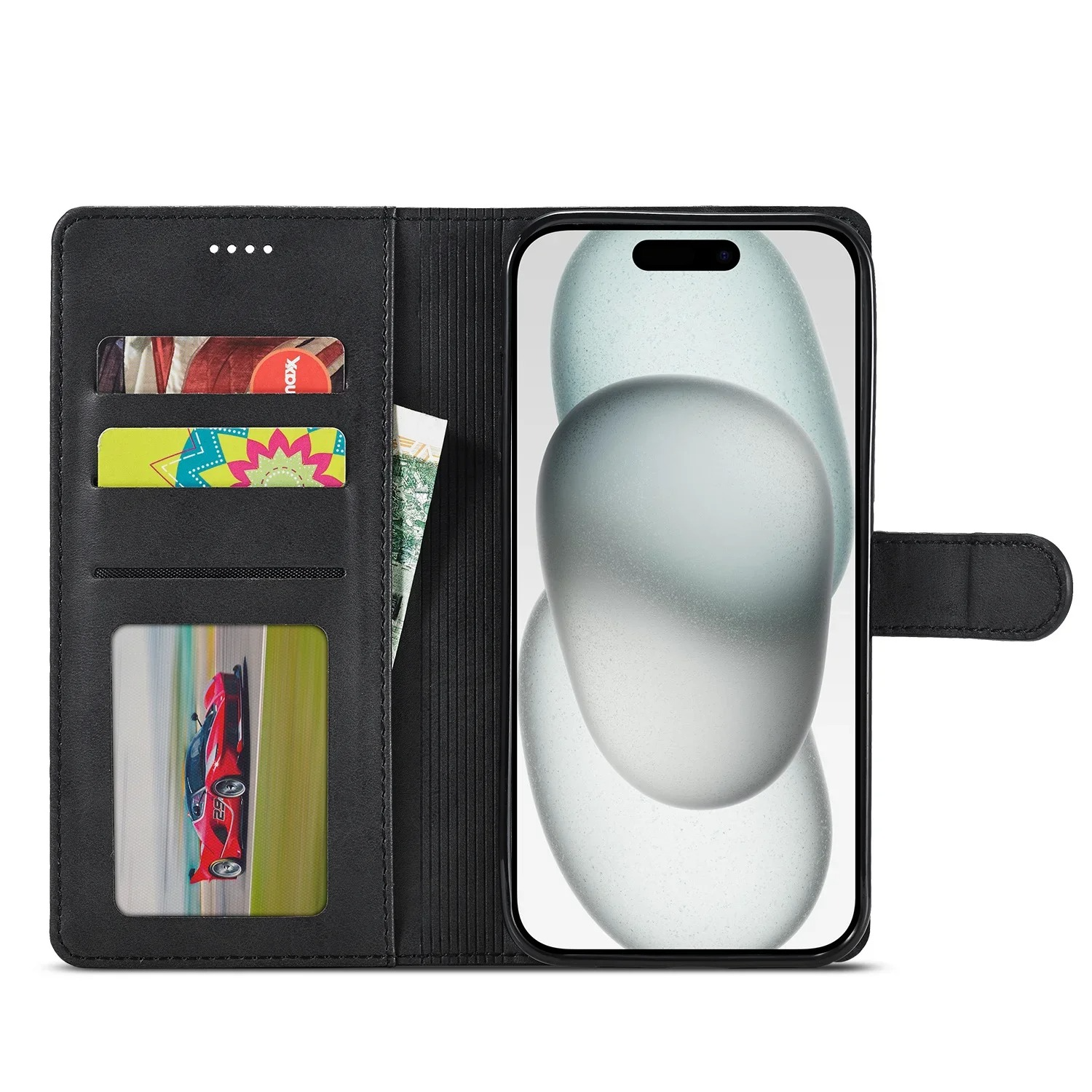 Luxury iPhone Case PU Leather Wallet Folding Cover — Card Holder Slot, Kickstand Function, Full Access to Ports, Shockproof Drop Protection