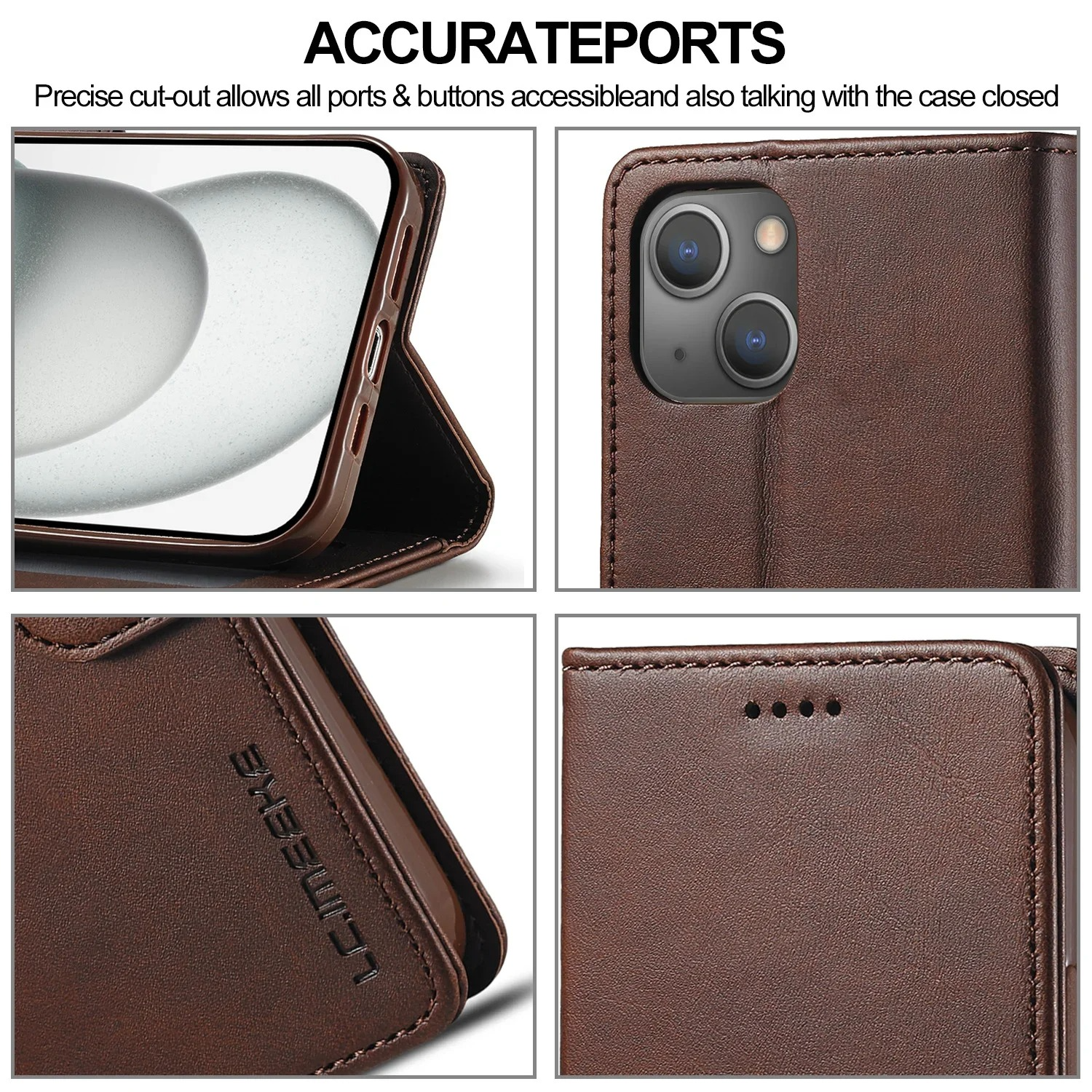 Luxury iPhone Case PU Leather Wallet Folding Cover — Card Holder Slot, Kickstand Function, Full Access to Ports, Shockproof Drop Protection