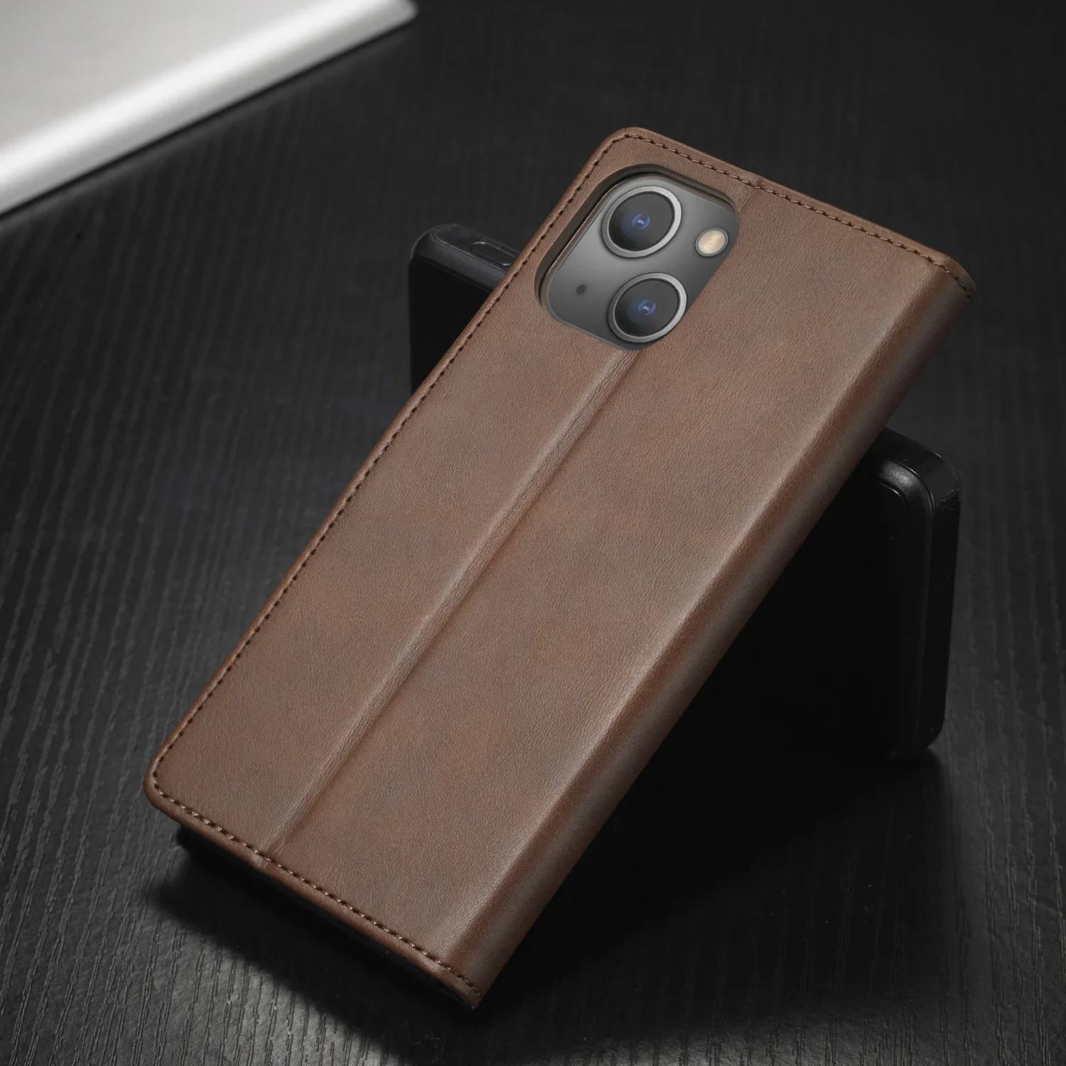 Luxury iPhone Case PU Leather Wallet Folding Cover — Card Holder Slot, Kickstand Function, Full Access to Ports, Shockproof Drop Protection