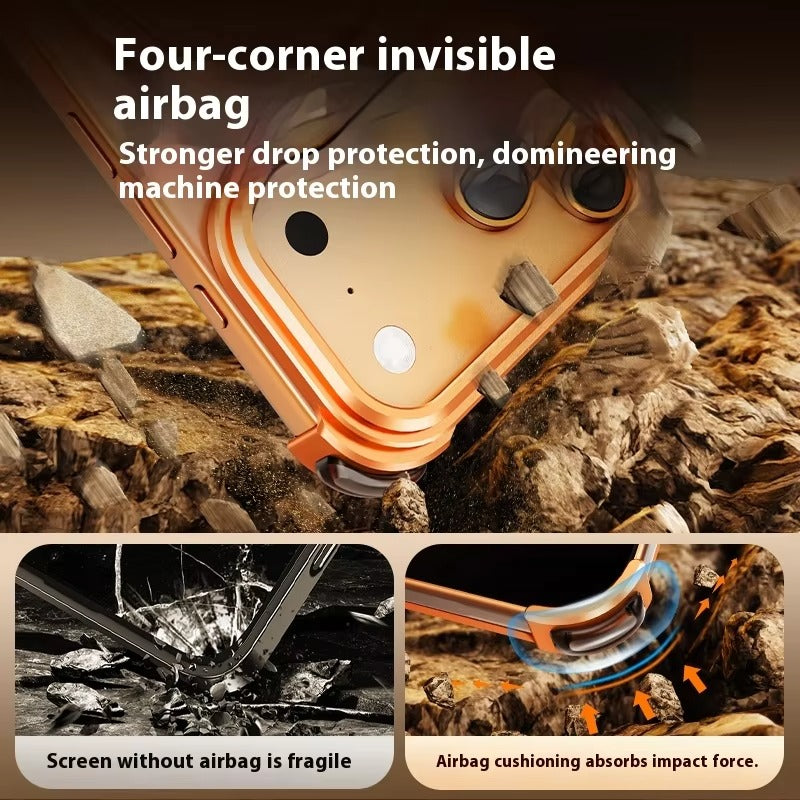 Minimalist iPhone Case — Aluminum Frameless MagSafe Cover with 360° Magnetic Stand and Slim Shockproof Metal Design