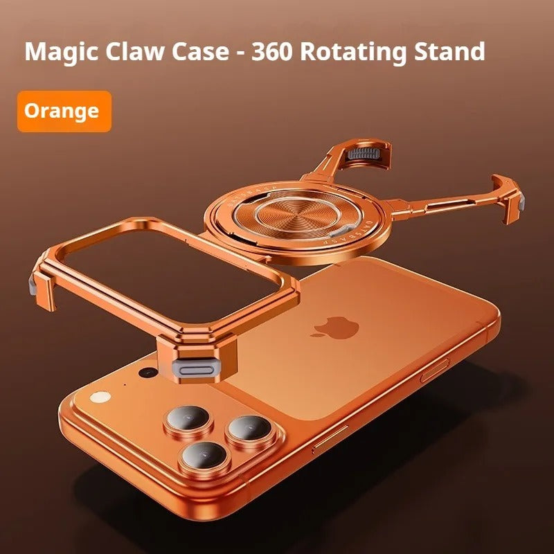 Minimalist iPhone Case — Aluminum Frameless MagSafe Cover with 360° Rotating Stand Ring and Shockproof Protective Design
