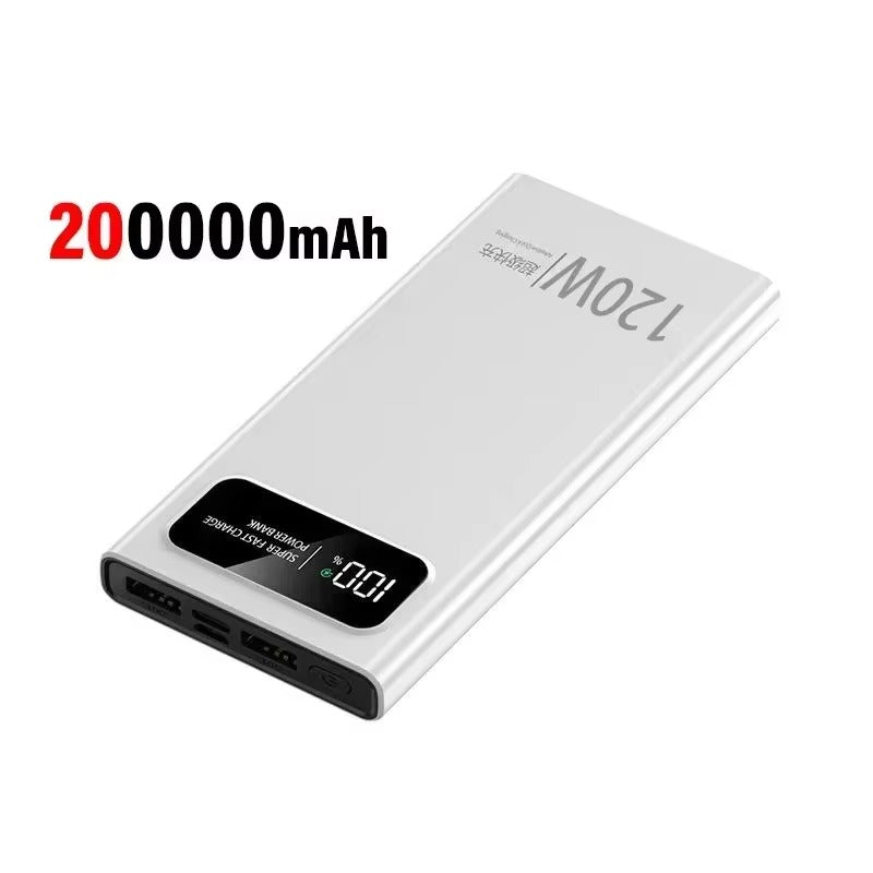 Premium 120W Fast Charging 200000mAh Portable Power Bank with LED Display, Flashlight & Two-Way Quick Charge