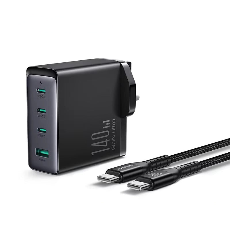 Premium 140W GaN Fast Charger with PD 3.1 Technology, Multi-Port USB-C & USB-A Output, High-Speed Power Adapter for Multiple Devices