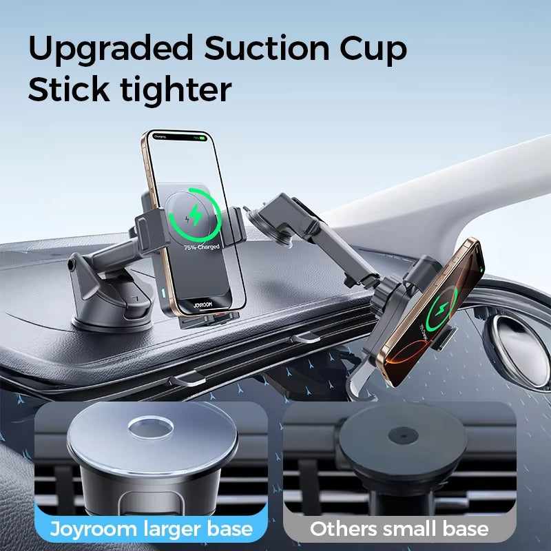 Premium 15W Car Phone Holder with Wireless Charging, Adjustable Rotatable Mount, Secure Air Vent & Dashboard Charging Stand