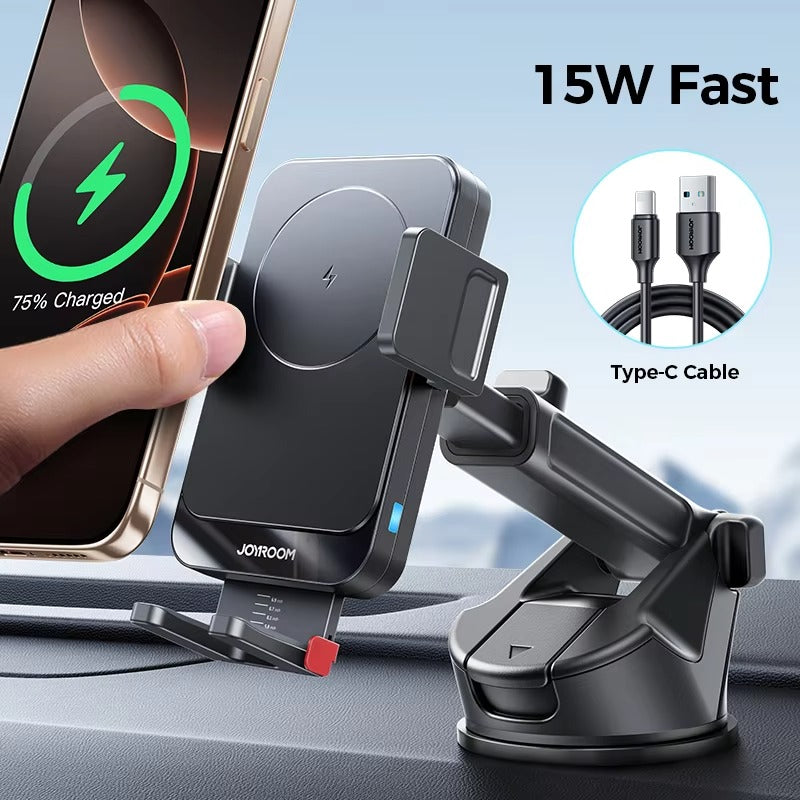 Premium 15W Car Phone Holder with Wireless Charging, Adjustable Rotatable Mount, Secure Air Vent & Dashboard Charging Stand