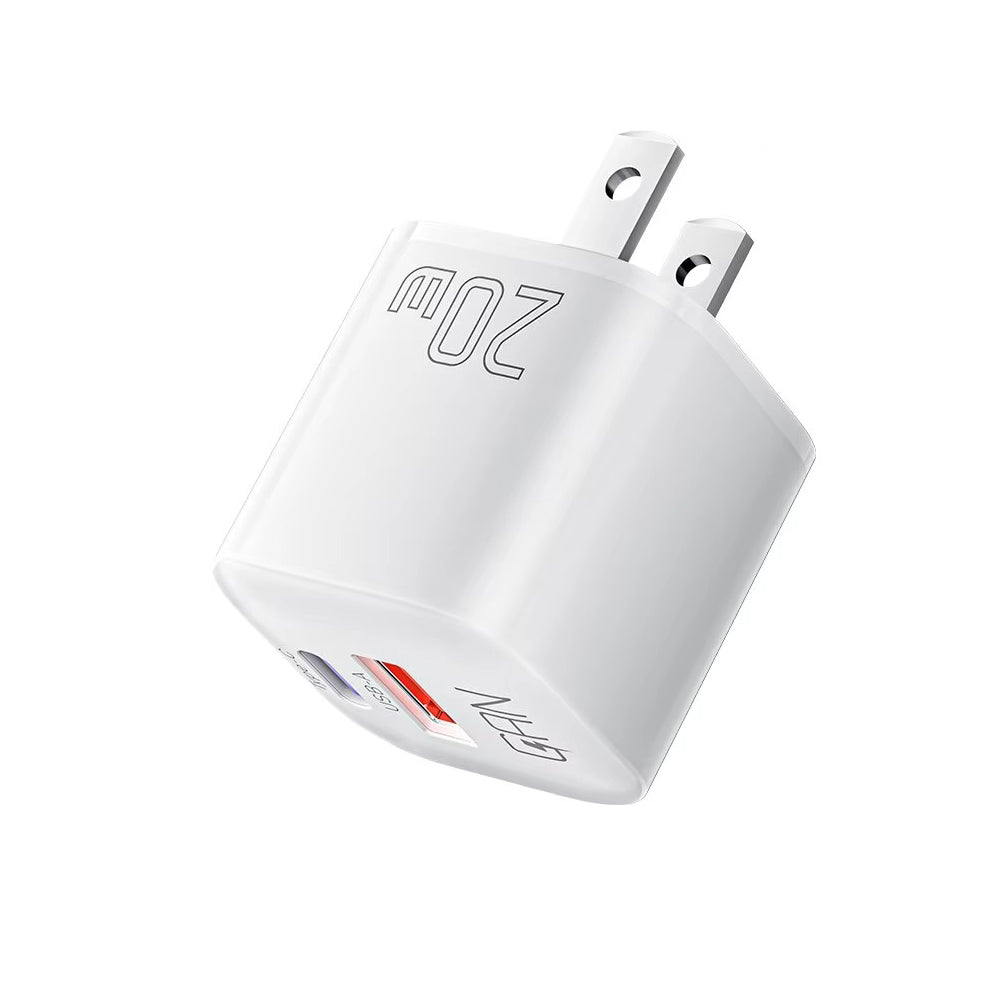 Premium 20W GaN Fast Charging Wall Charger with USB-C PD Technology, Quick Charge 3.0, Portable Travel Power Adapter