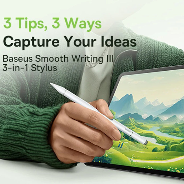 Premium 3-in-1 Stylus Pen with Magnetic Suction, Smooth Touch Control, Metal Construction, Universal Writing & Drawing Tool for Tablets