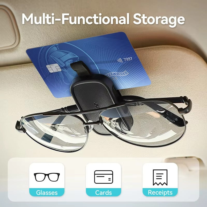 Premium Car Sunglasses Holder with Universal Sun Visor Clip, Lightweight ABS Leather Design, Secure Eyeglass Storage & Card Ticket Organizer