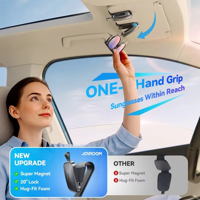 Premium Car Sunglasses Holder with Universal Sun Visor Clip, Lightweight ABS Leather Design, Secure Eyeglass Storage & Card Ticket Organizer