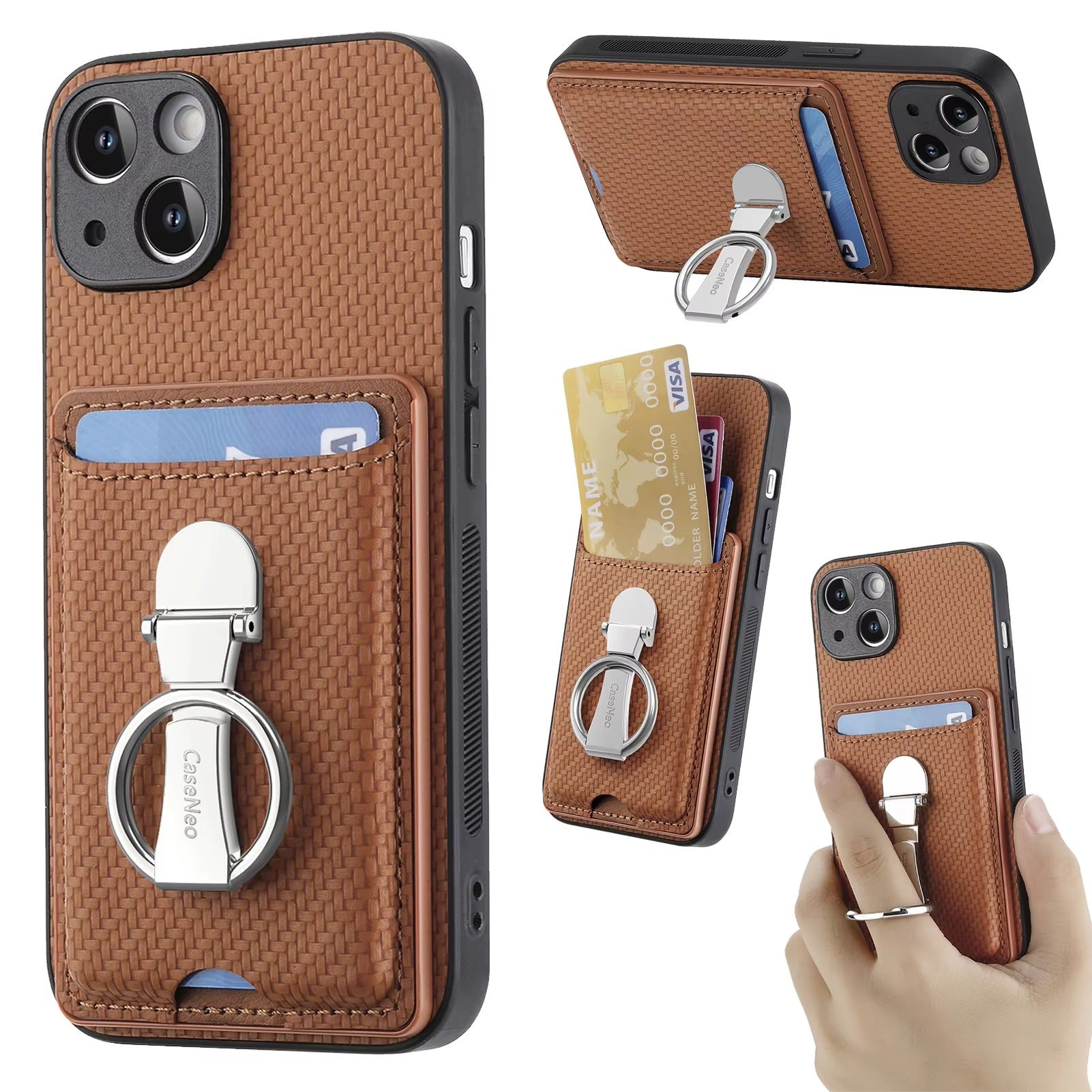 Premium iPhone Case — Leather Wallet Cover with Card Holder, Finger Ring Stand, Magnetic Grip and Lightweight Anti-Scratch Design
