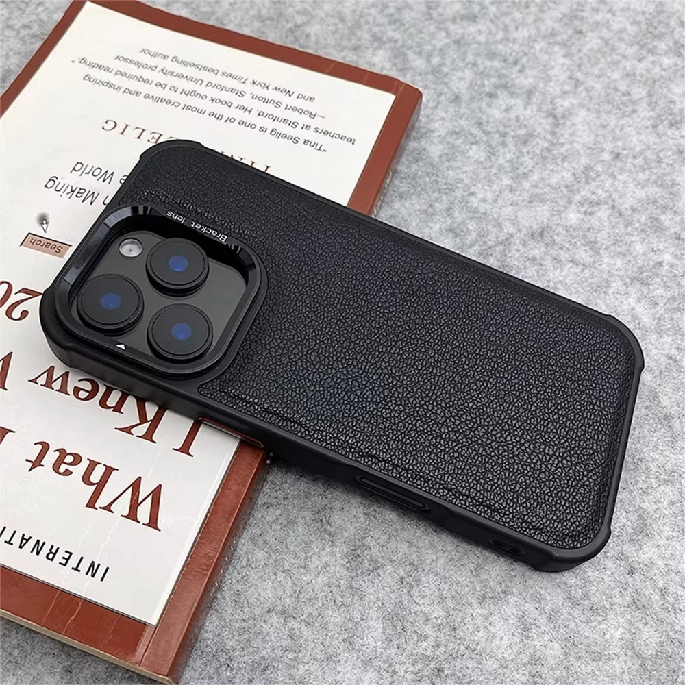 Premium MagSafe Magnetic iPhone Case — Metal Lens Kickstand, Leather Texture Grip, Shockproof Anti-Fingerprint Matte Protective Cover