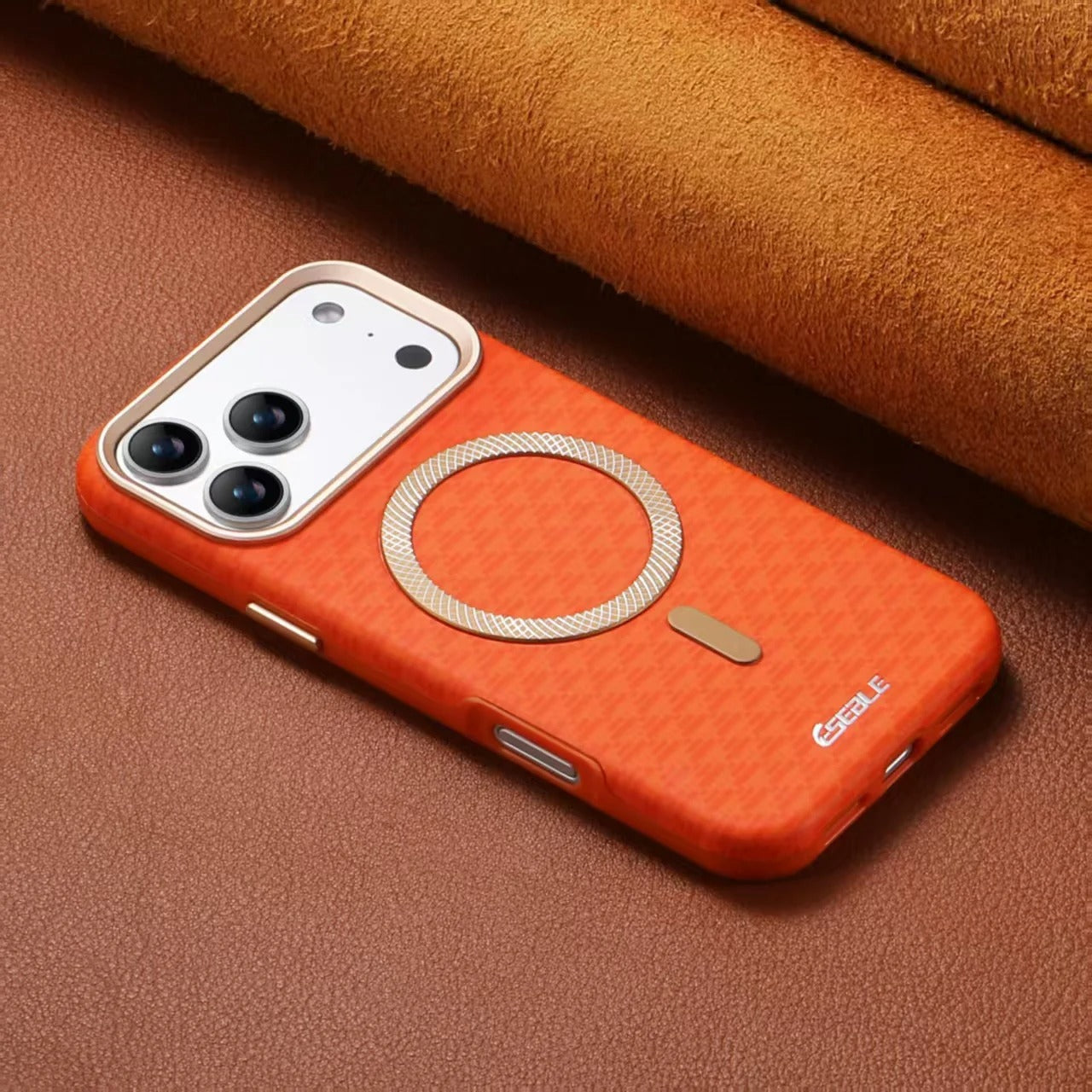 Premium Magnetic Leather iPhone Case MagSafe Compatible Shockproof Fiber Texture Cover with Anti-Fingerprint Grip & Wireless Charging Support