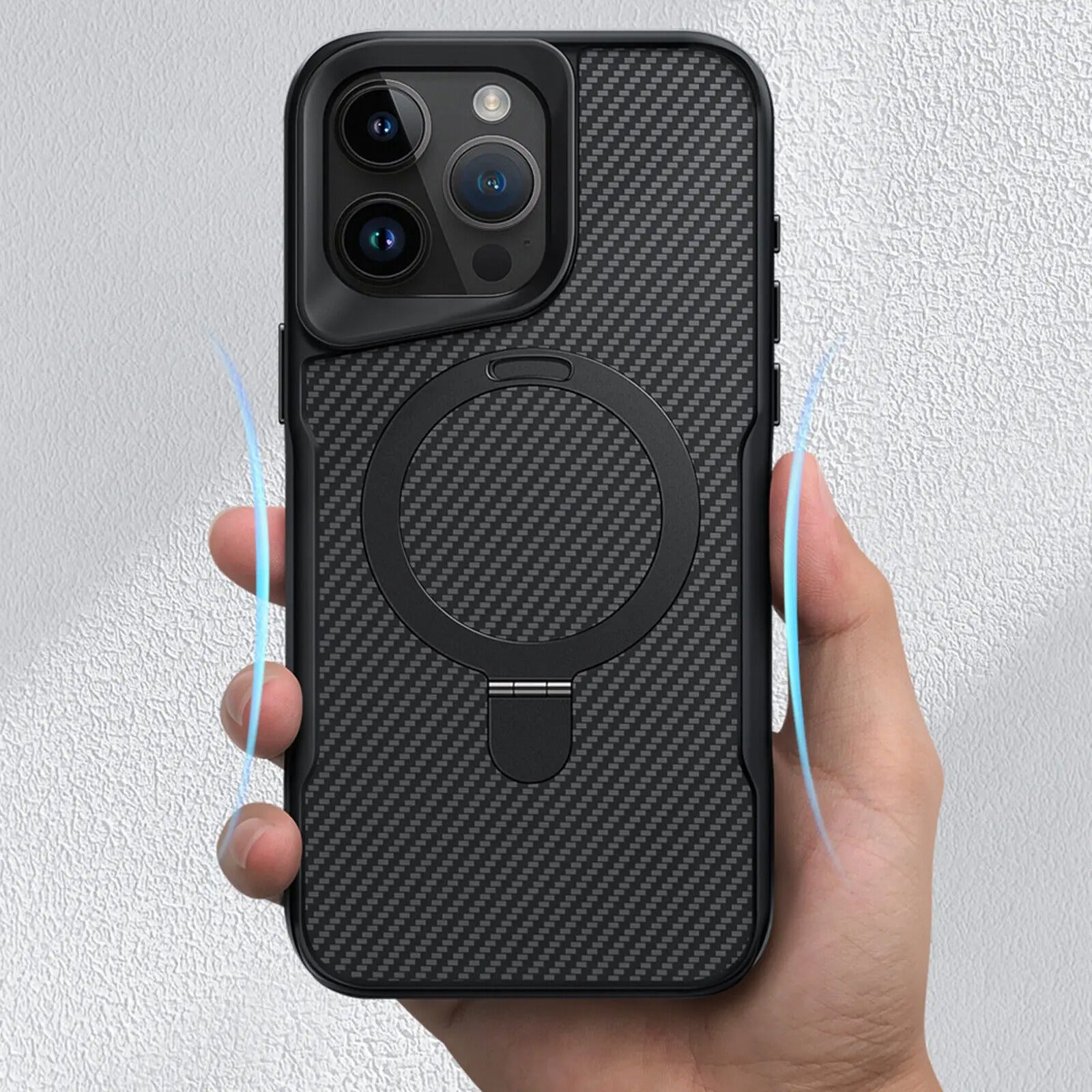 Premium iPhone Case — MagSafe Magnetic Armor Cover with Desert Titanium Metal Frame, Carbon Fiber Texture, Anti-Scratch Holder and Wireless-Charging Support