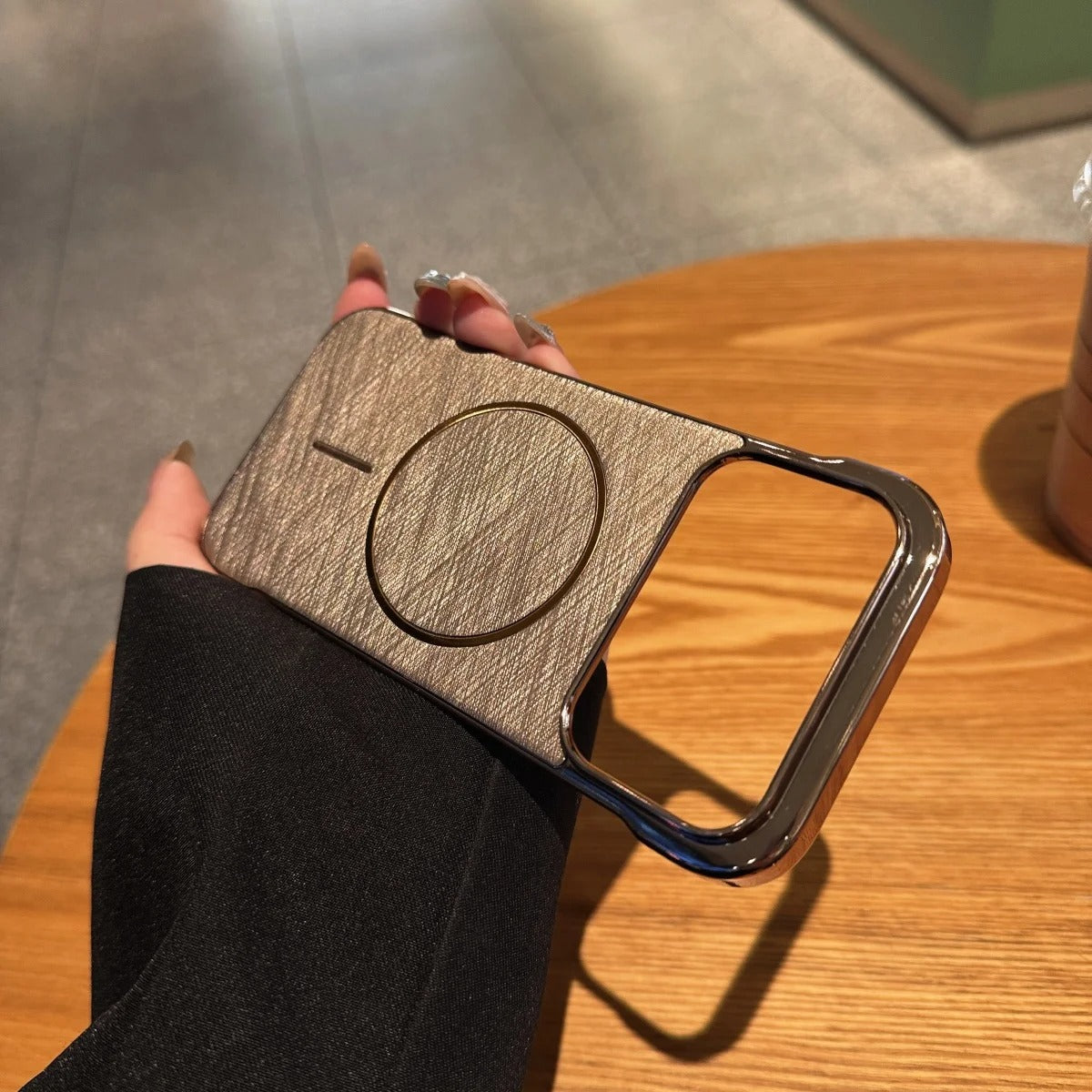 Premium Magnetic iPhone Case MagSafe Compatible Shockproof Borderless Electroplated Cooling PC Cover with Gold-Wire Design & Wireless Charging Compatibility