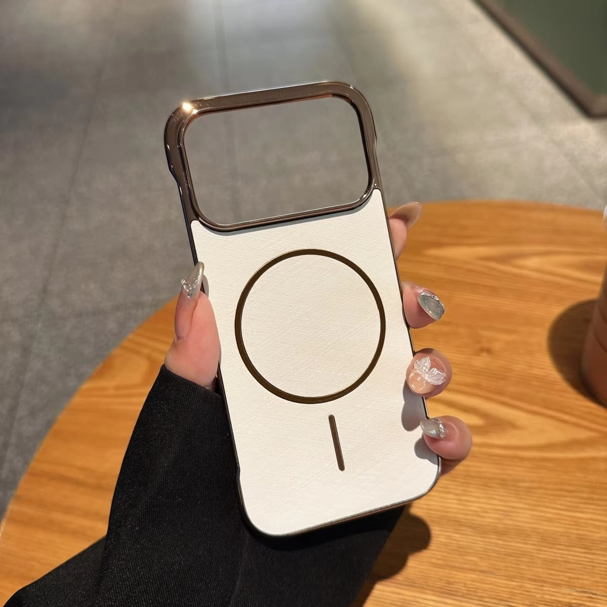 Premium Magnetic iPhone Case MagSafe Compatible Shockproof Borderless Electroplated Cooling PC Cover with Gold-Wire Design & Wireless Charging Compatibility