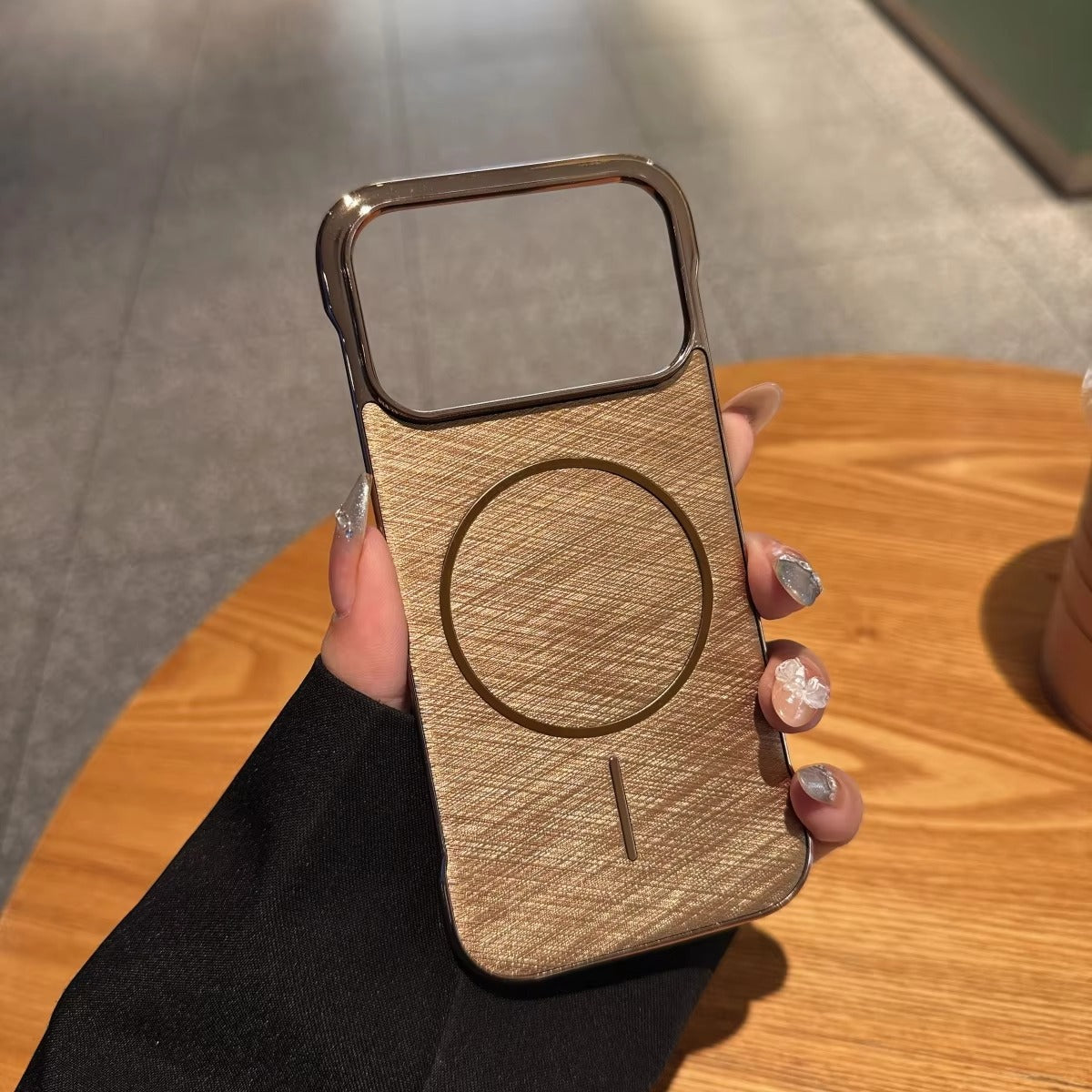 Premium Magnetic iPhone Case MagSafe Compatible Shockproof Borderless Electroplated Cooling PC Cover with Gold-Wire Design & Wireless Charging Compatibility