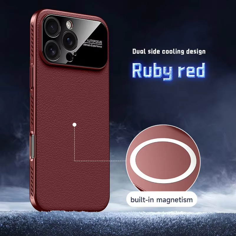 Premium iPhone Case — Magnetic Plain Leather Protective Cover with Strong Built-In Magnets, Heat Dissipation Holes and Anti-Fingerprint Scratch-Resistant Design