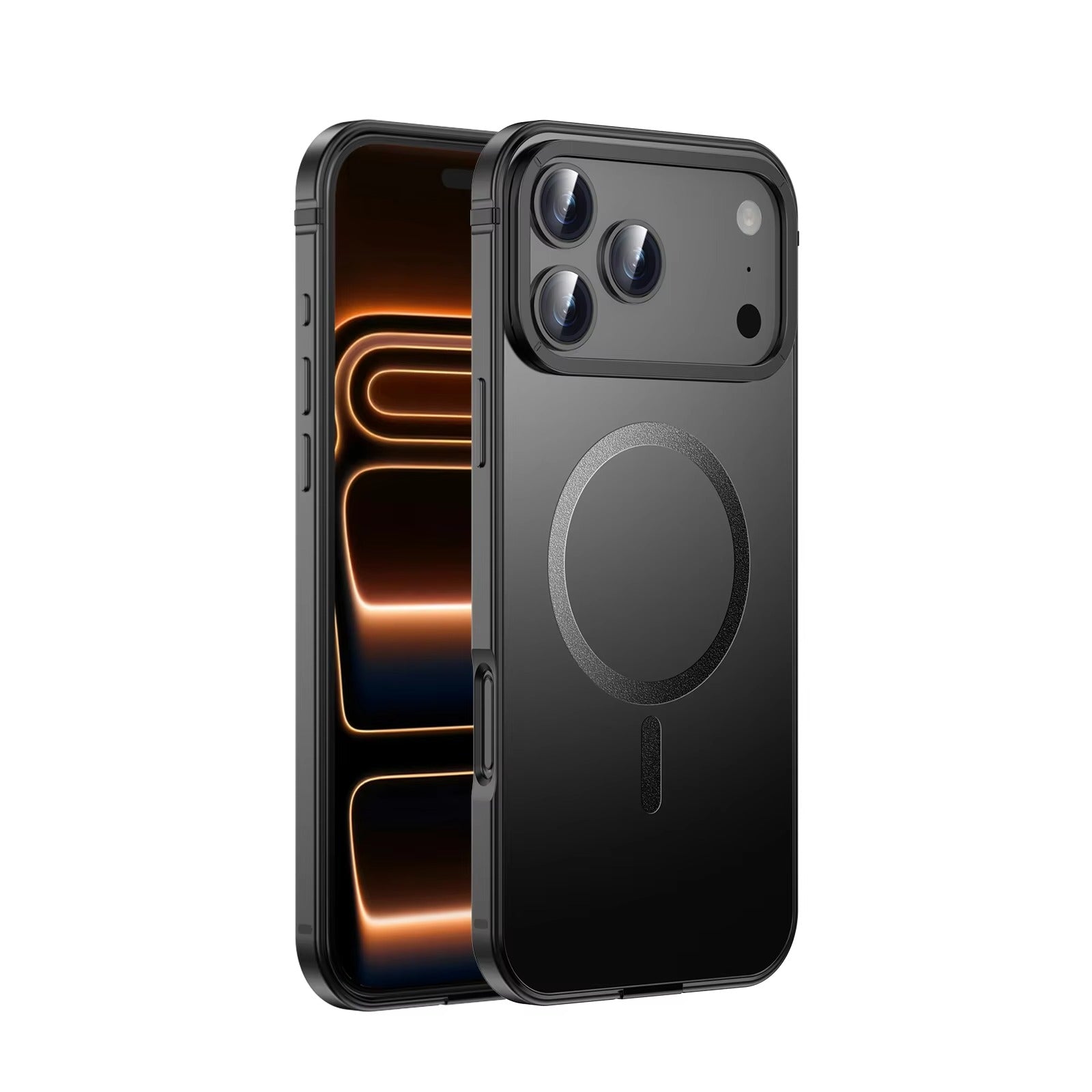 Premium iPhone Case — Orange Aluminum Alloy MagSafe Compatible Hard Shockproof Matte Cover with Magnetic Glass Protection, Anti-Scratch, Lightweight Design