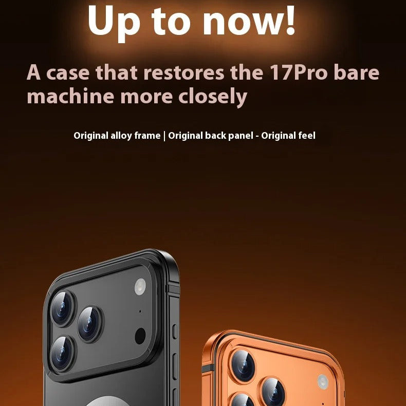 Premium iPhone Case — Orange Aluminum Alloy MagSafe Compatible Hard Shockproof Matte Cover with Magnetic Glass Protection, Anti-Scratch, Lightweight Design
