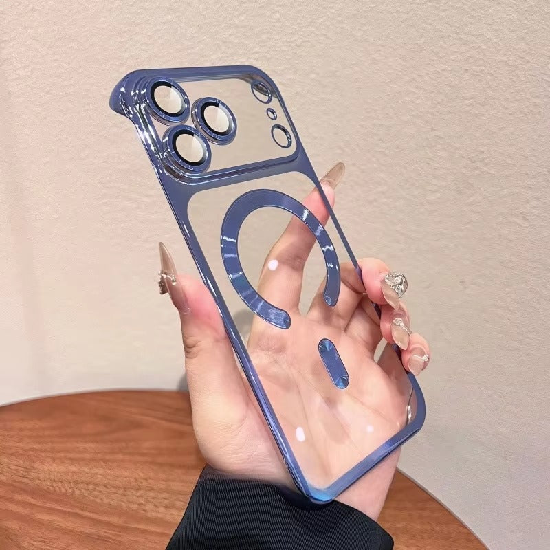 Premium iPhone Case — Plating Frameless Slim Transparent PC Cover for MagSafe with Borderless Design, Camera Protection, Anti-Fingerprint, Anti-Scratch, Dustproof