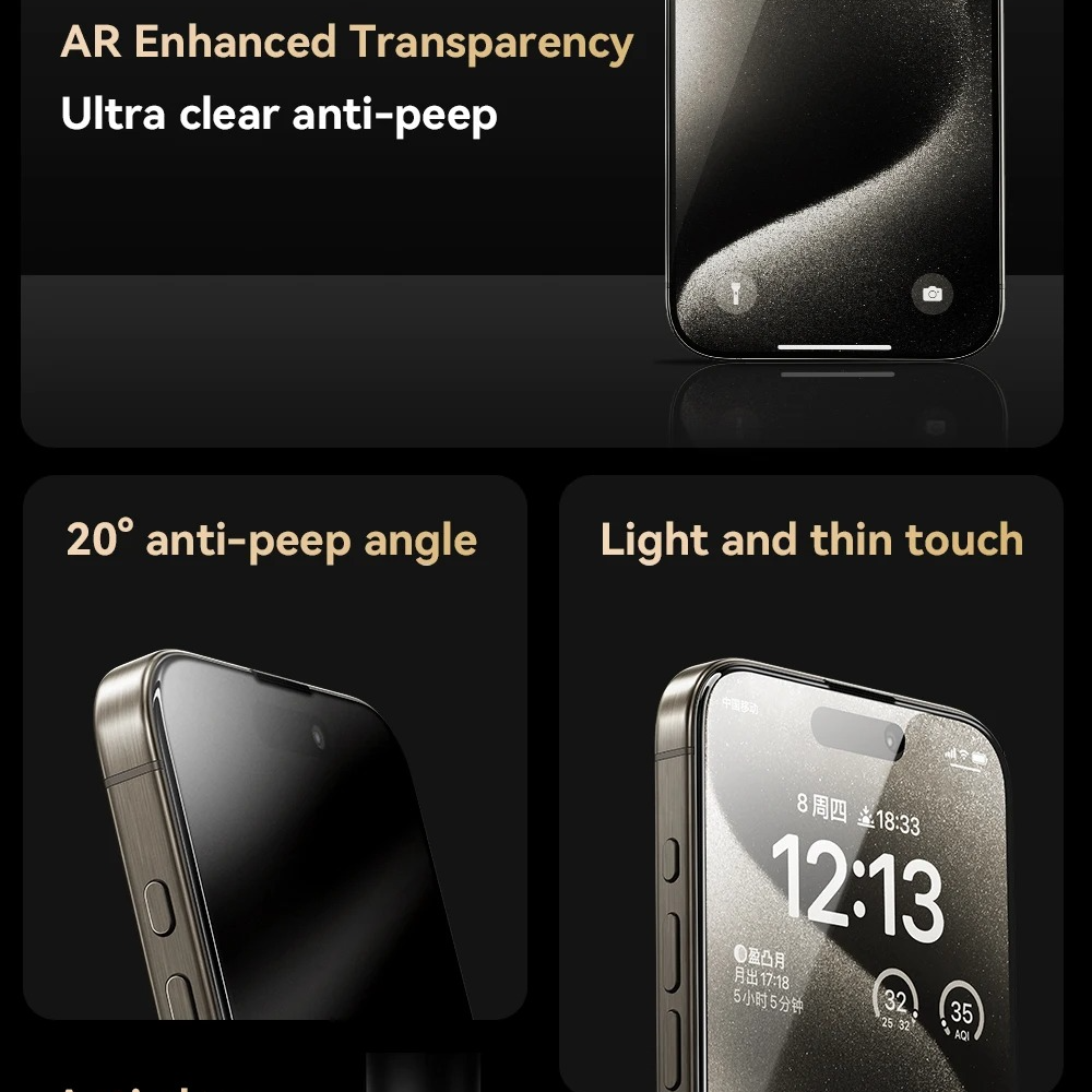 Premium Privacy Screen Protector Tempered Glass with Anti-Spy Filter, Anti-Fingerprint & Anti-Scratch Protection, Easy-Install Frame, Shatter-Resistant Film