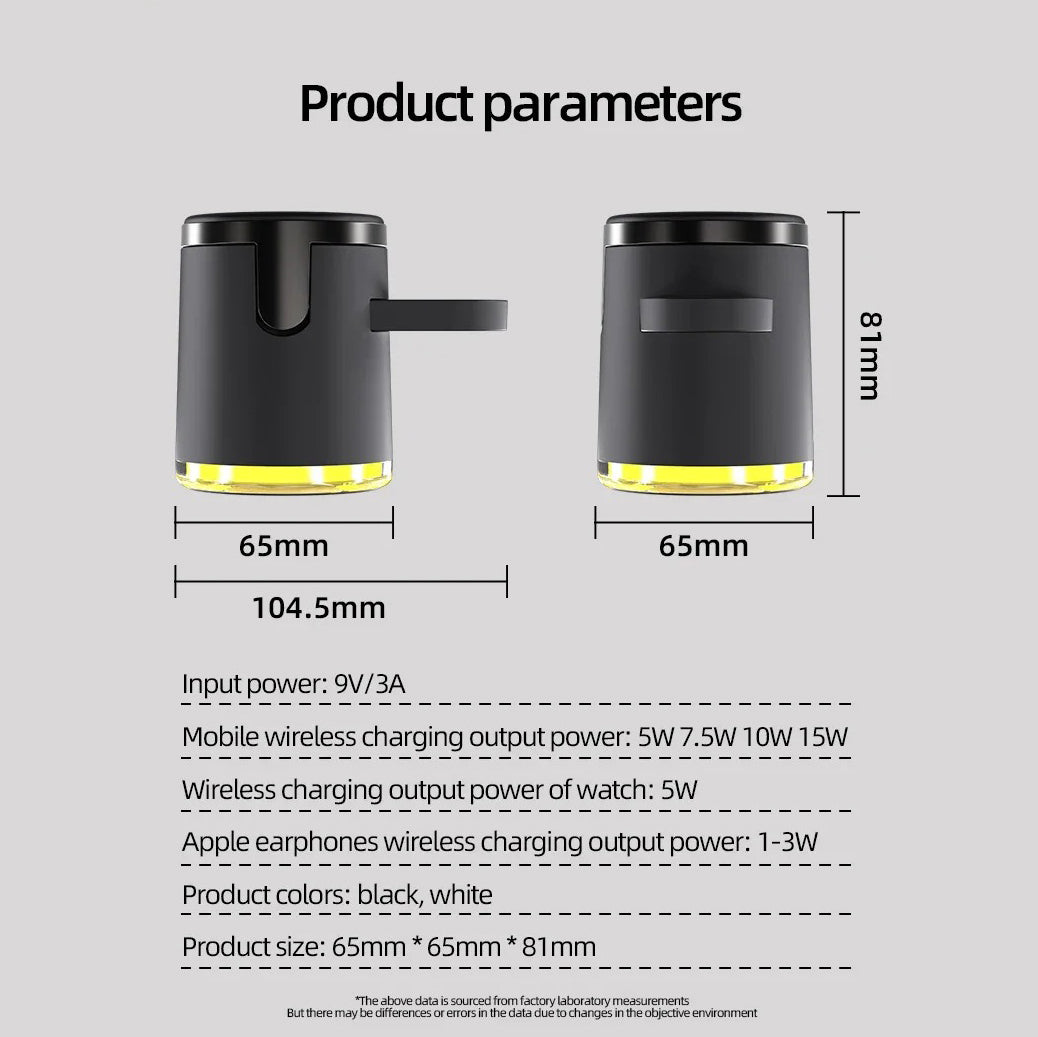 Premium Qi2 Wireless Charging Station, 15W Magnetic Fast-Charge Dock for Phone, Watch & Earbuds with Foldable Stand and Night Light
