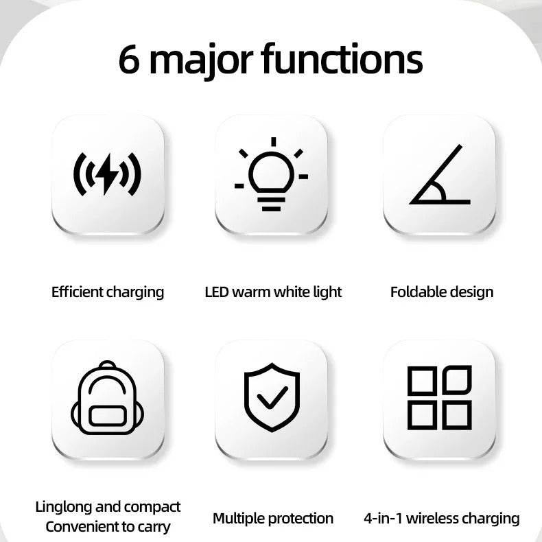 Premium Qi2 Wireless Charging Station, 15W Magnetic Fast-Charge Dock for Phone, Watch & Earbuds with Foldable Stand and Night Light