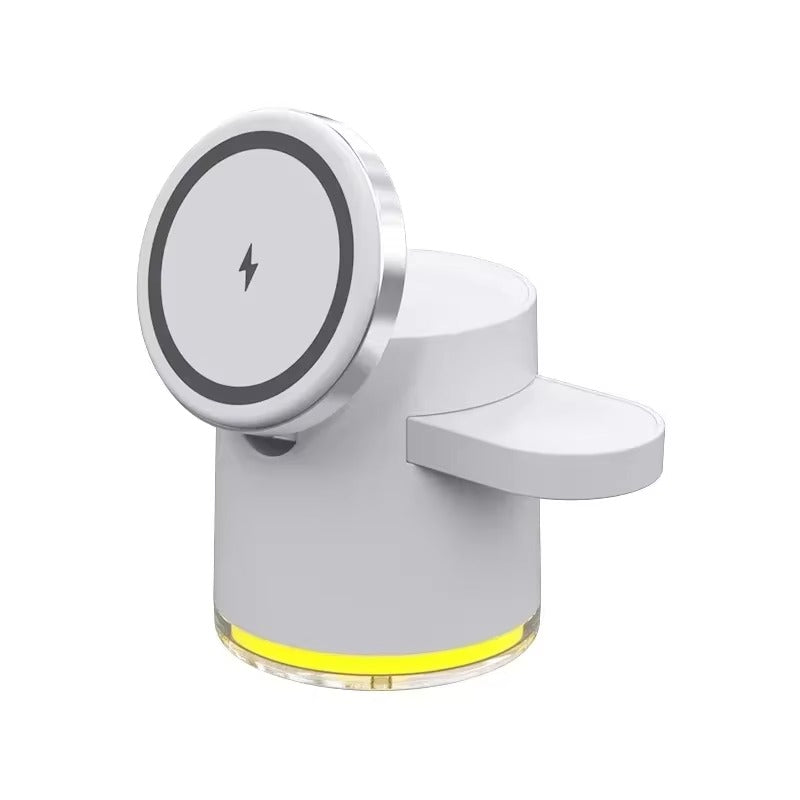 Premium Qi2 Wireless Charging Station, 15W Magnetic Fast-Charge Dock for Phone, Watch & Earbuds with Foldable Stand and Night Light