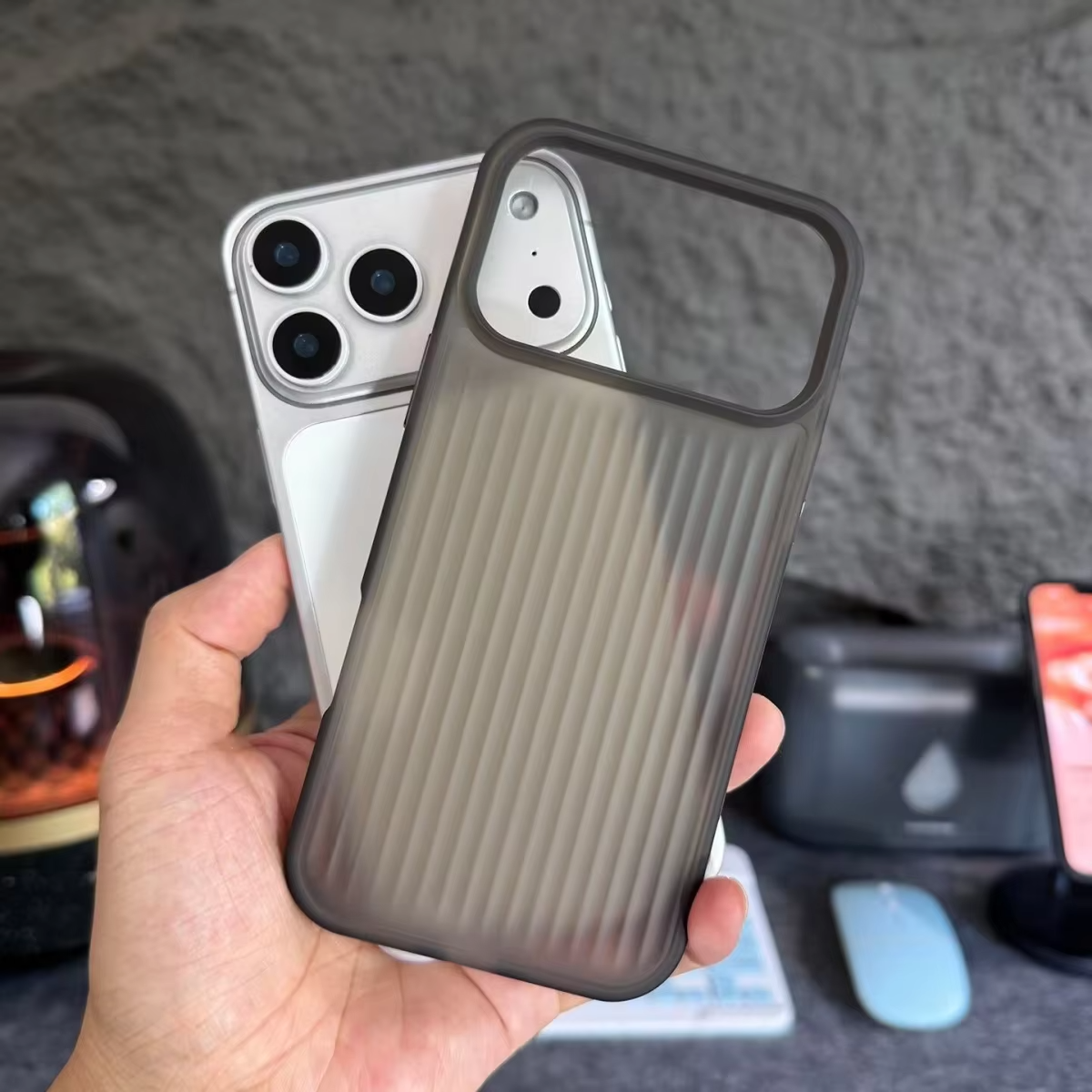 Premium Shockproof iPhone Case MagSafe Compatible — Frosted Translucent Corrugated Luggage Texture with Raised Camera Protection and Anti-Fingerprint Grip