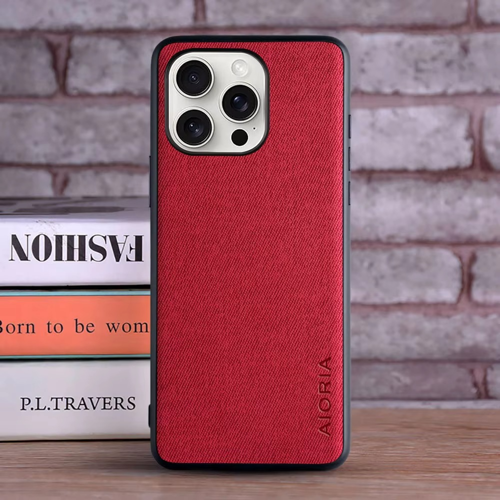 Premium Shockproof iPhone Case — Textile Leather Anti-Fingerprint Dustproof Cover with Non-Slip Grip and Scratch-Resistant Hard Back