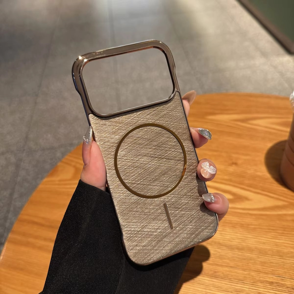 Premium Magnetic iPhone Case MagSafe Compatible Shockproof Borderless Electroplated Cooling PC Cover with Gold-Wire Design & Wireless Charging Compatibility