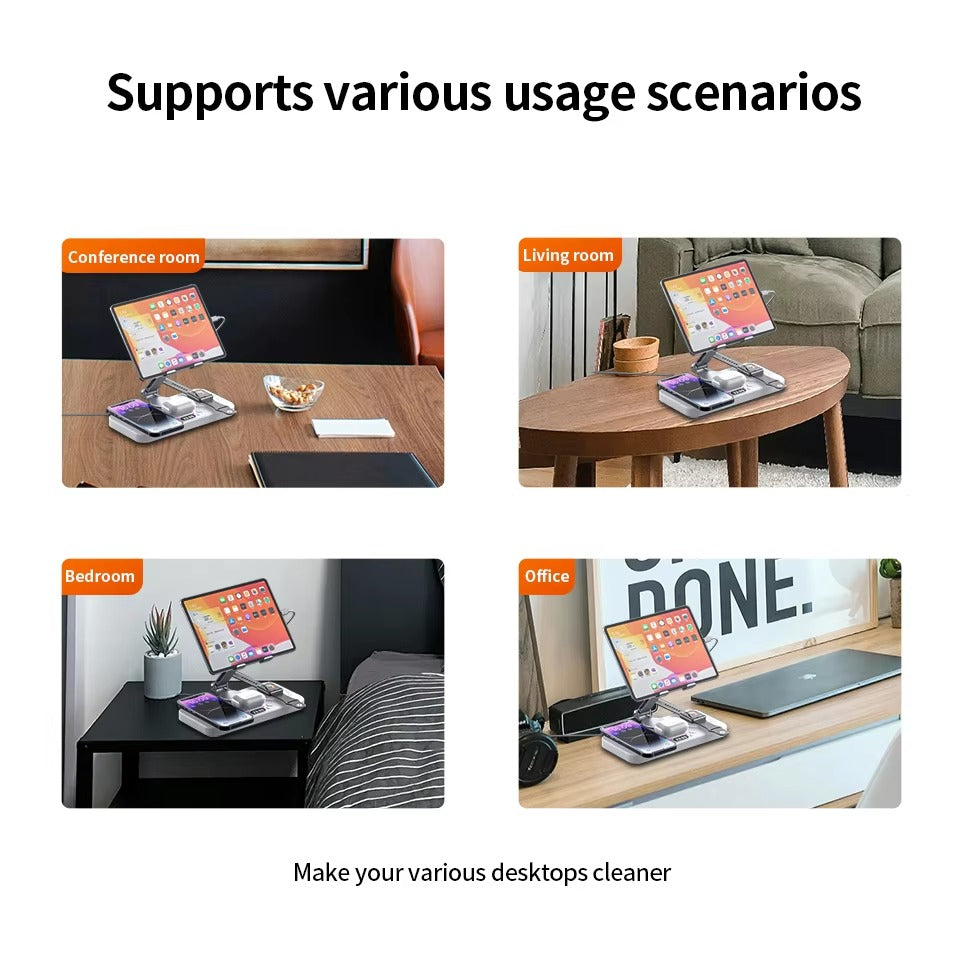 Premium iPhone 4-in-1 Foldable Wireless Charging Station, 15W Magnetic Fast-Charge Stand for Phone, Watch & Earbuds with LED Indicator