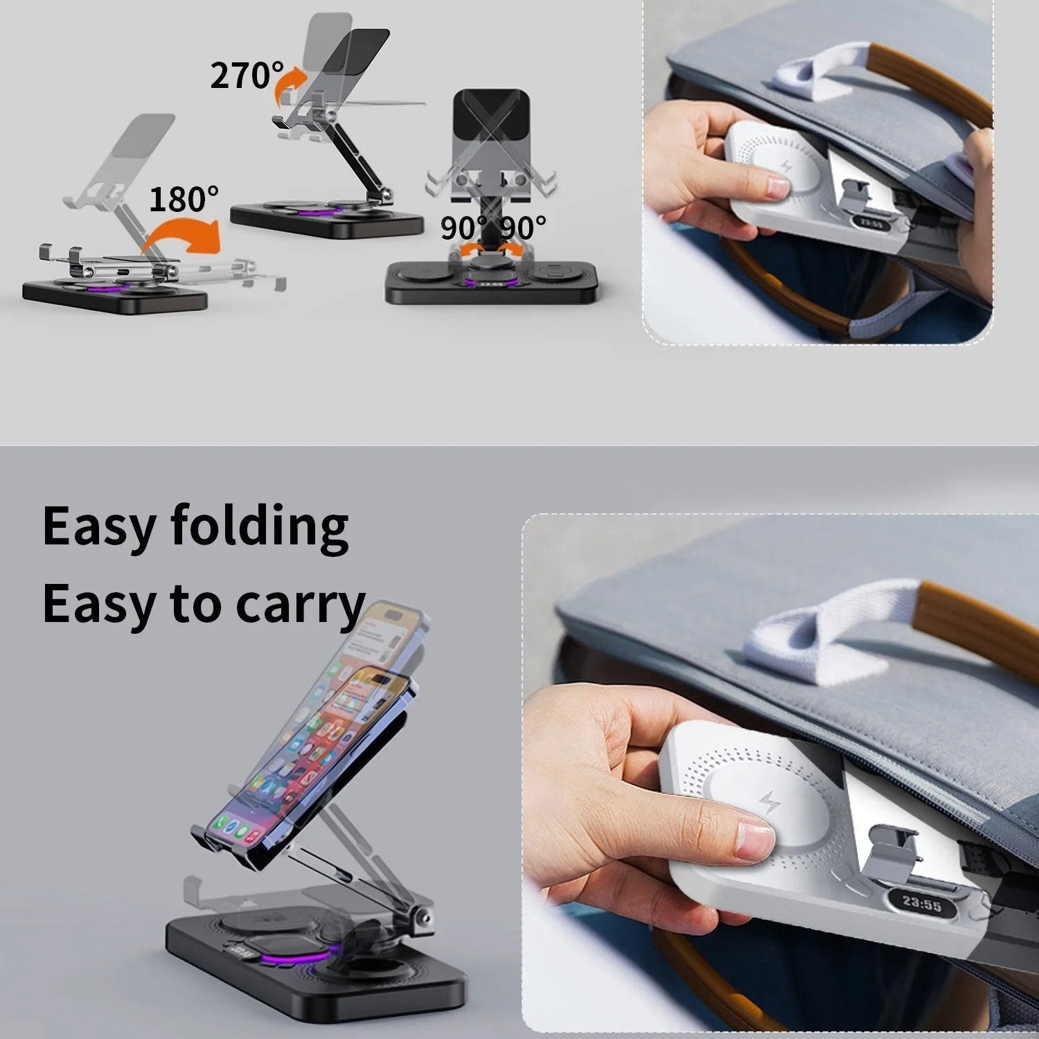 Premium iPhone 4-in-1 Foldable Wireless Charging Station, 15W Magnetic Fast-Charge Stand for Phone, Watch & Earbuds with LED Indicator
