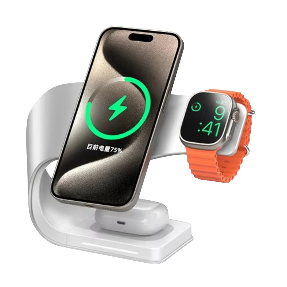 Premium iPhone 4-in-1 Magnetic Wireless Charging Station, 15W Fast-Charge Metal Stand for Phone, Watch & Earbuds with LED Indicator