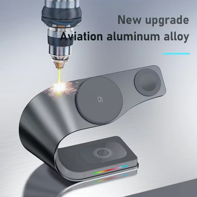 Premium iPhone 4-in-1 Magnetic Wireless Charging Station, 15W Fast-Charge Metal Stand for Phone, Watch & Earbuds with LED Indicator