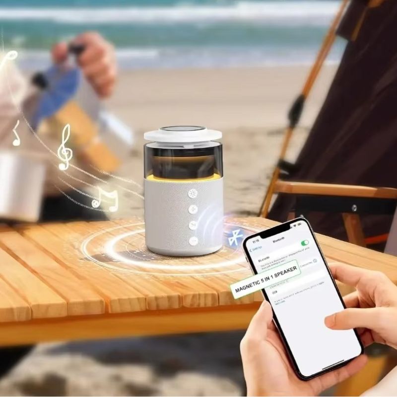 Premium iPhone 5-in-1 Magnetic Wireless Charging Station, 15W Fast-Charge Stand with Bluetooth Speaker, Night Light & Multi-Device Support