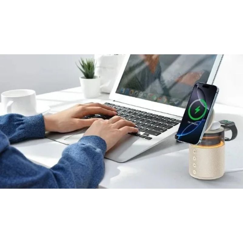 Premium iPhone 5-in-1 Magnetic Wireless Charging Station, 15W Fast-Charge Stand with Bluetooth Speaker, Night Light & Multi-Device Support