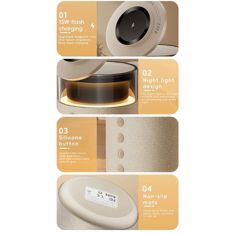 Premium iPhone 5-in-1 Magnetic Wireless Charging Station, 15W Fast-Charge Stand with Bluetooth Speaker, Night Light & Multi-Device Support