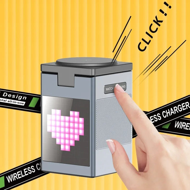 Premium iPhone 6-in-1 Magnetic Wireless Charging Station, 15W Fast-Charge Stand with Bluetooth Speaker, Alarm Clock & Multi-Device Support