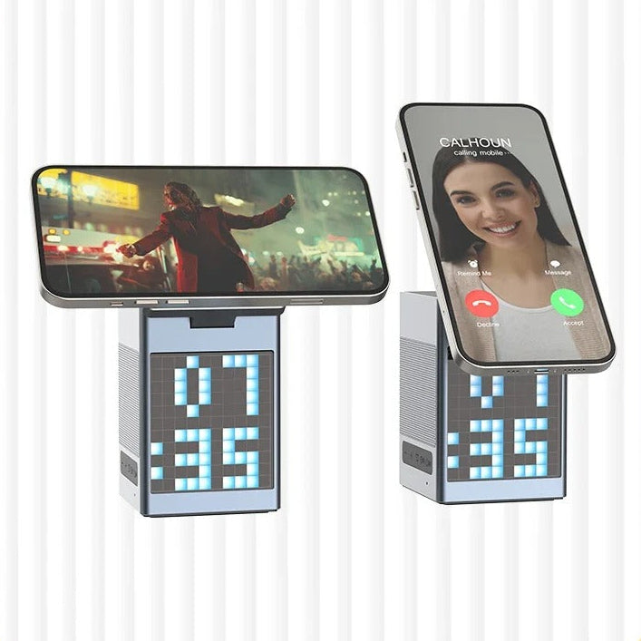 Premium iPhone 6-in-1 Magnetic Wireless Charging Station, 15W Fast-Charge Stand with Bluetooth Speaker, Alarm Clock & Multi-Device Support