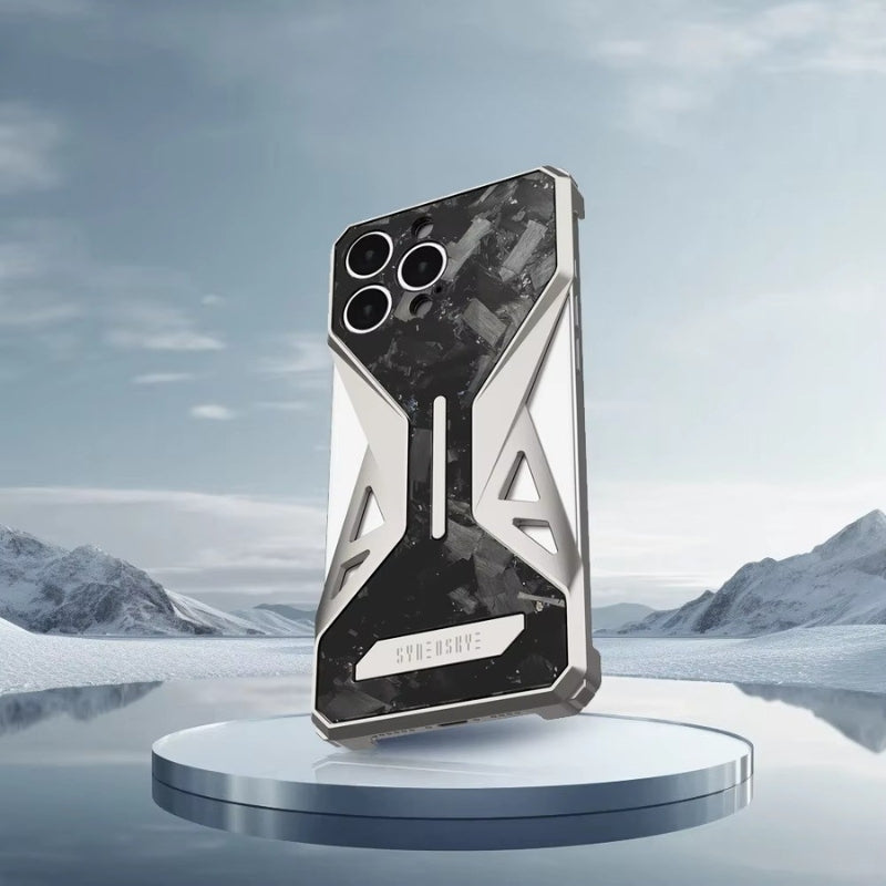 Premium iPhone Case Forged Carbon Fiber + Metal — Semi-Wrapped Shockproof Cover with Anti-Fall Lens Protection, Slim Luxury Design