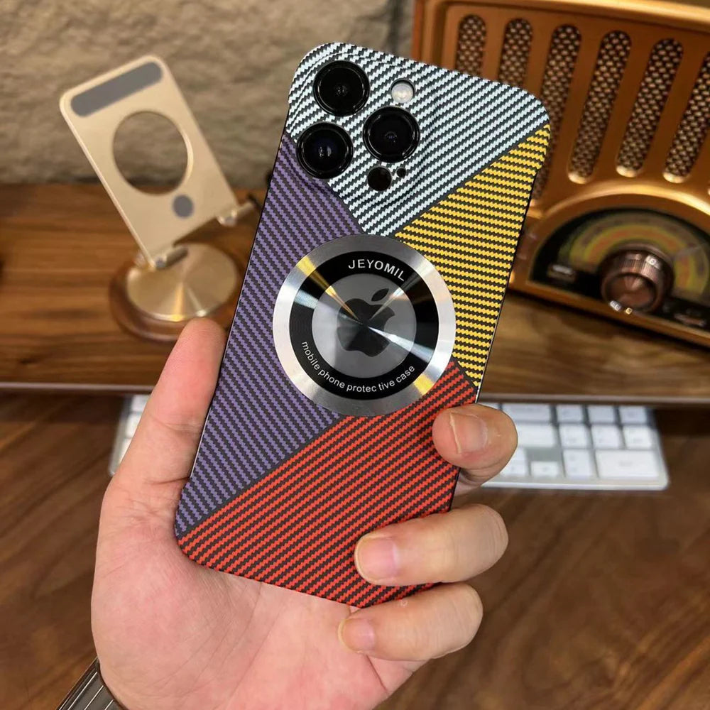 Premium iPhone Case MagSafe Compatible Carbon Fiber Cover — Frameless Thin Hard PC Design, Magnetic Wireless Charging, Matte Cooling Shockproof Protection