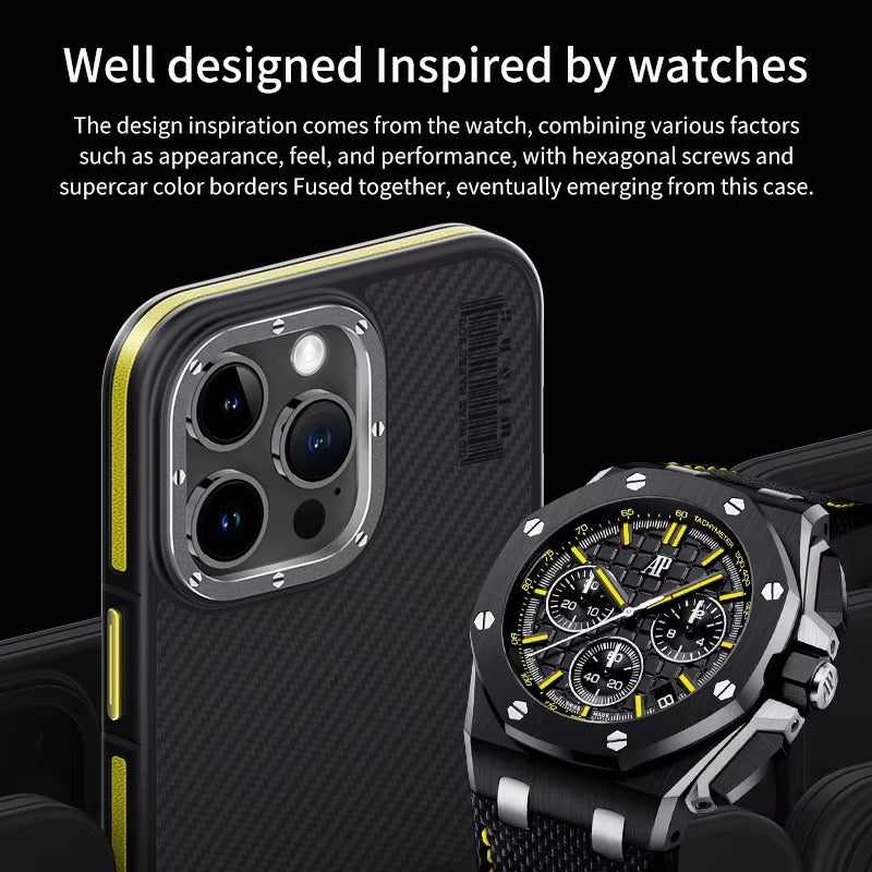 Premium iPhone Case — 600D Kevlar Series Magnetic Cover with Metal Camera Ring, Half-Wrapped Dual-Layer Carbon Fiber Protection & Anti-Fingerprint Design