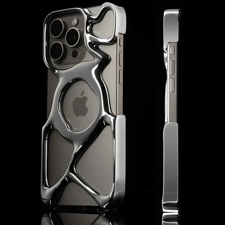 Premium iPhone Case — Hollow Electroplated Magnetic Cover with Shockproof Tough PC Design & Silver Plated Protective Frame