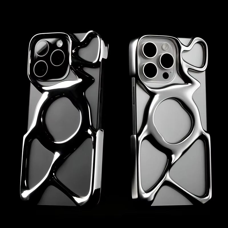 Premium iPhone Case — Hollow Electroplated Magnetic Cover with Shockproof Tough PC Design & Silver Plated Protective Frame